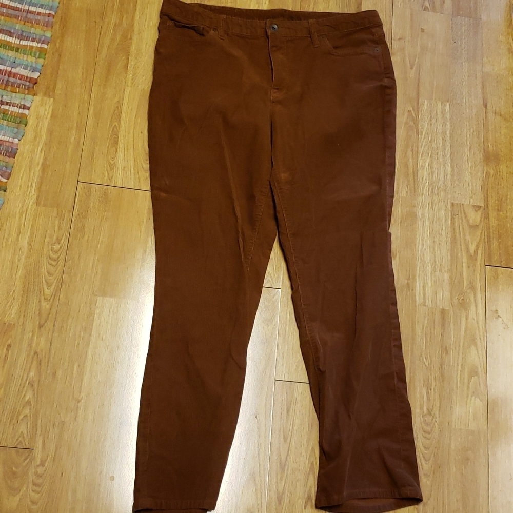 Lands End dark caramel corduroy straight leg pants size 14